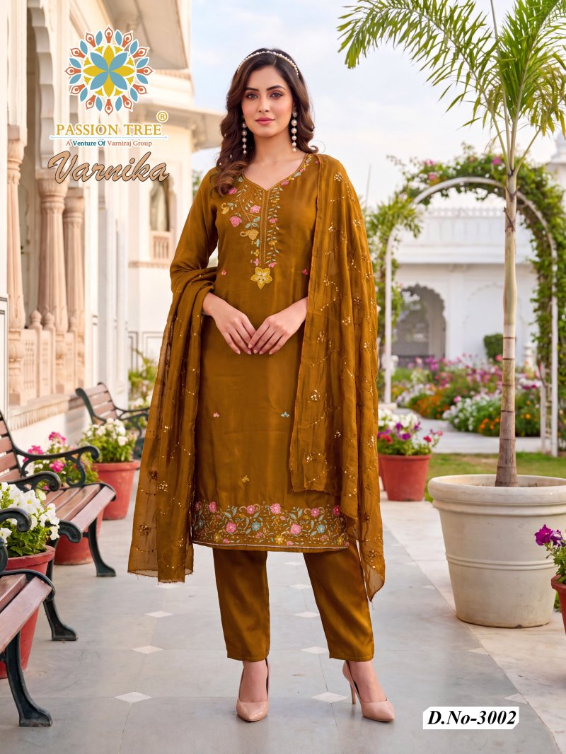 Varnika Vol 3 By Passion Tree Roman Silk Kurti With Bottom Dupatta 